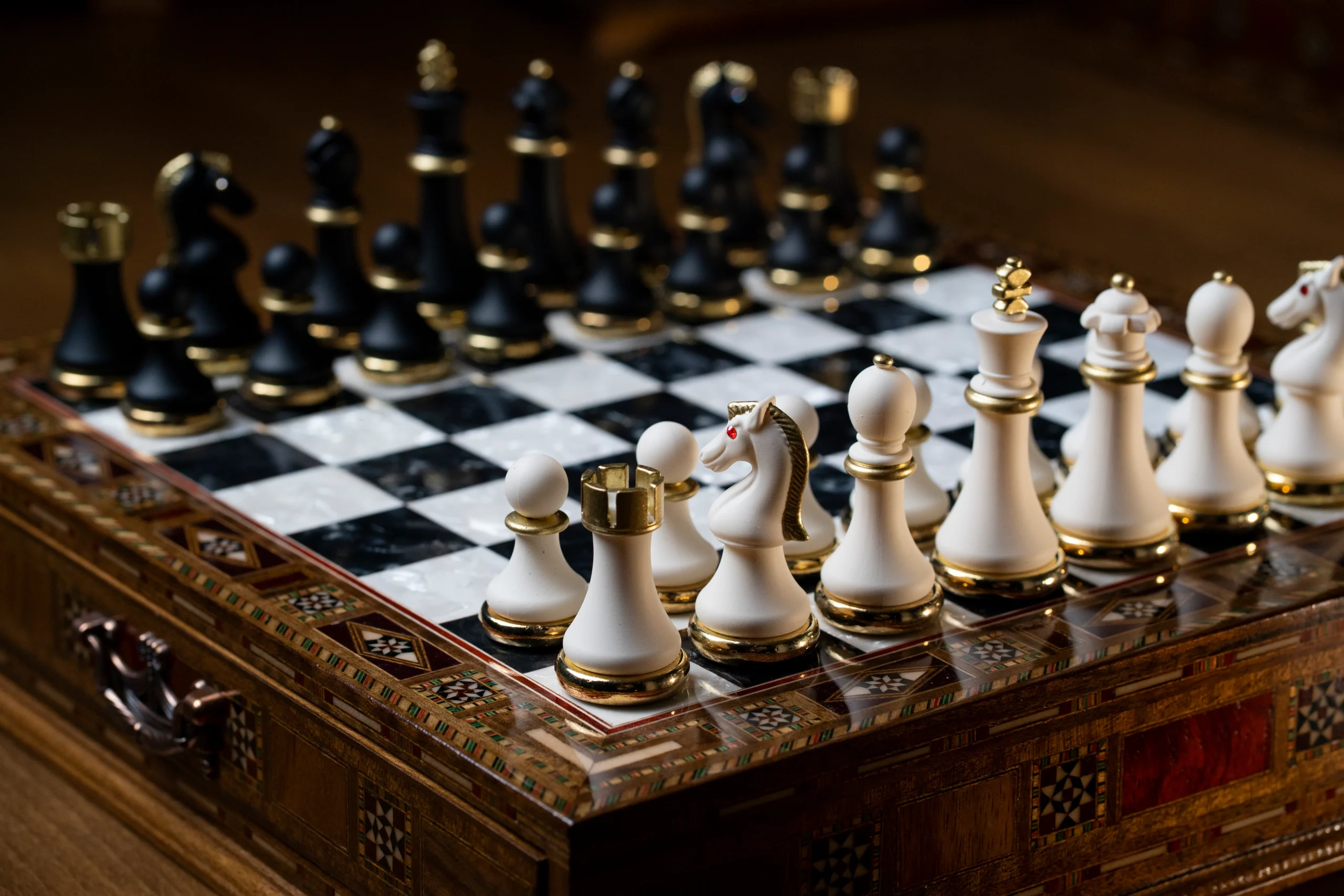 custom luxury chess set with storage units – walnut